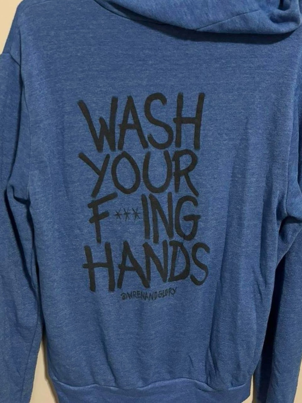 Wren + Glory Wash Your Hands Blue Hoodie Size M